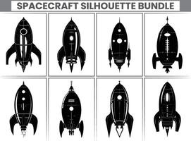 Spaceship and Spacecraft Silhouette Bundle Black space Rocket Icons and Emblems. vector