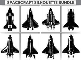 Spaceship and Spacecraft Silhouette Bundle Black space Rocket Icons and Emblems. vector