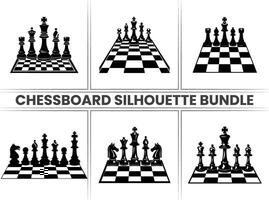 Chess pieces on a Chessboard silhouette Checkers bundle in black and on a white background. vector