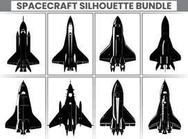 Spaceship and Spacecraft Silhouette Bundle Black space Rocket Icons and Emblems. vector