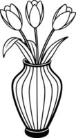 A vase with three tulips in it vector