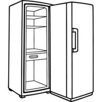 A refrigerator with a door open and a shelf inside vector