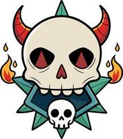 A skull with horns and a skull with a skull on it vector