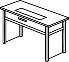 A white desk with a drawer and a computer monitor vector
