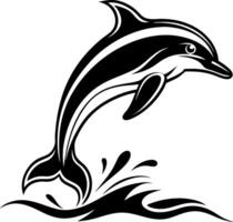 Black and white dolphin illustration jumping out of water with splash vector