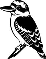 A black and white bird with a beak is sitting on a branch vector