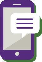 A purple cell phone with a green background and a white text that says Message vector