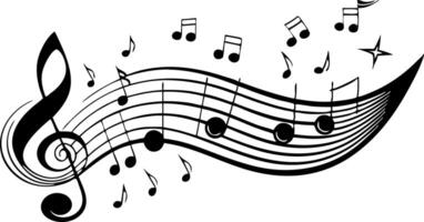 A musical score with notes and a key on the left side vector
