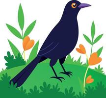 The bird has a bright yellow beak and is looking up at the camera vector