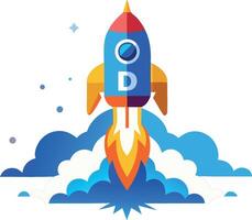 A rocket is flying through the sky with the letters D and a star on it vector