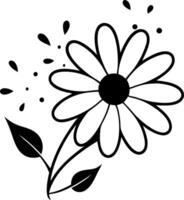 A black and white drawing of a flower with a leaf vector