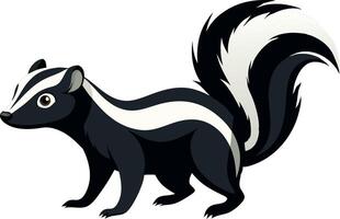 A black and white cartoon skunk with a white stripe on its face vector