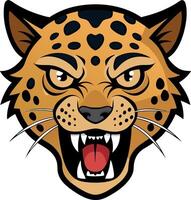 Fierce cartoon leopard head with roaring expression and bold colors vector