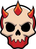 A skull with horns and red flames on it vector