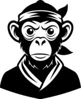 A monkey wearing a black karate uniform and a black bandana vector