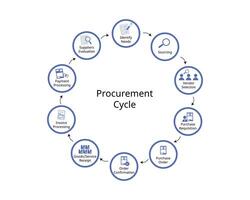 Procurement cycle from identify needs to purchase order and processing payment vector