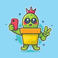 smiling cactus on pot character mascot taking a selfie with a smartphone isolated cartoon vector