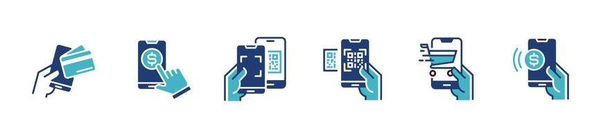quick payment with a smartphone mobile payment icon set qr code transfer money for finance business digital transaction symbol illustration for web and app vector