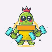 funny cactus on pot character mascot doing bodybuilding using dumbbell isolated cartoon vector