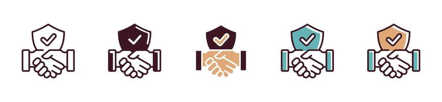 handshake with checked shield icon illustration contract deal agreement for policy protection for business web or app template design vector