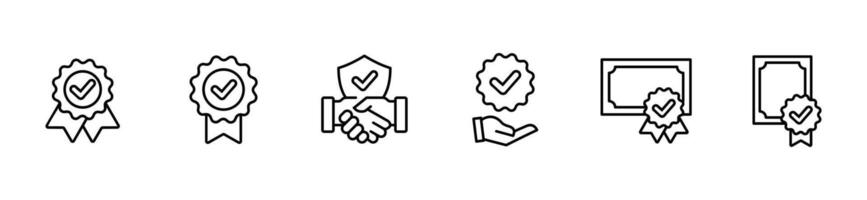 verification approved line icon set check mark agreement warranty badge confirmation symbol ouline illustration design vector