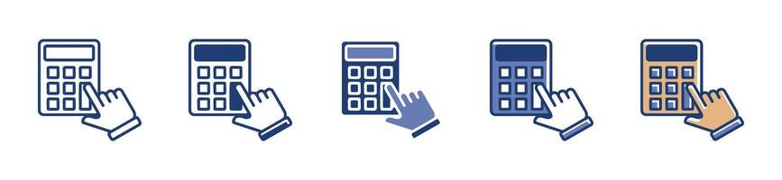 hand pressing calculator buttons icon for calculating finance business element symbol illustration in variant styles vector