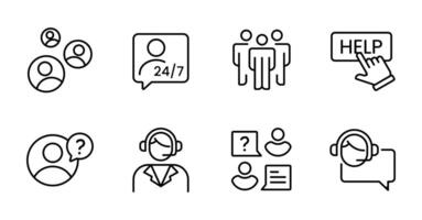 human community support icon set people network business management assistant symbol illustration outline design vector