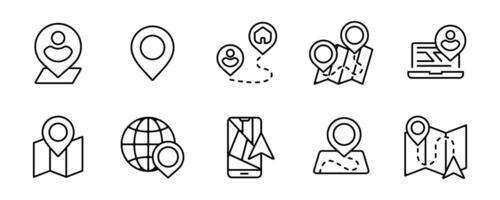 location line icon collection global map navigation pinpoint direction symbol illustration design vector