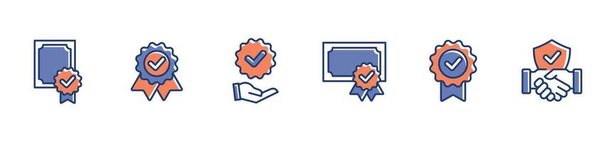 Verified checkmark icon set for a guarantee agreement certified award for successful business symbol illustration recommended badge warranty for web and app vector