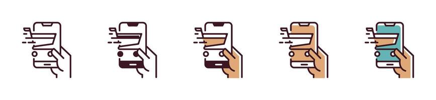 mobile online shopping cart icon. online store purchasing a product smartphone payment illustration for web or app template interface vector