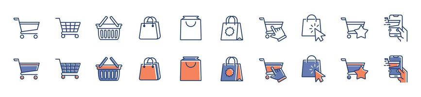 set of shopping bag icon online shopping basket symbol illustrations for commerce web and app template design vector