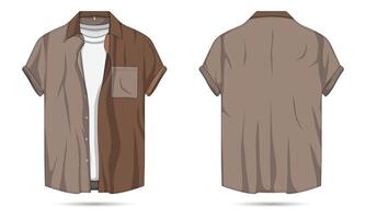 Two-color modern button-up shirt illustration mockup front and back view vector