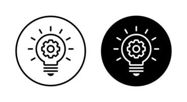 Light bulb with gear icon on black circle. Implementation, development concept vector