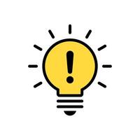 Light bulb with exclamation mark icon in flat design. Warning sign symbol vector