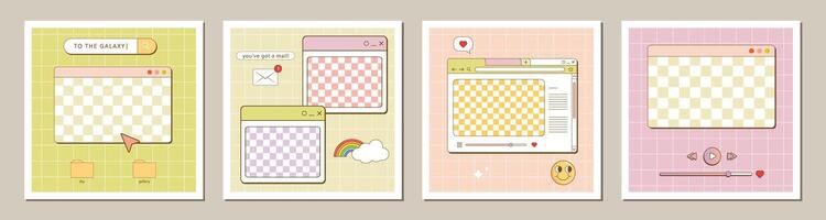aesthetic 90s retro vaporwave post and story template. Social media stories and posts with old nostalgic computer aesthetic ui elements vector