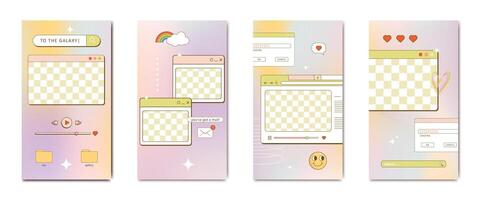 aesthetic 90s retro vaporwave post and story template. Social media stories and posts with old nostalgic computer aesthetic ui elements vector