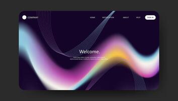 Abstract wave futuristic design of landing page. retro gradient mesh website design vector