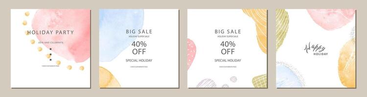 watercolor artistic square template. Suitable for social media posts, cards, invitations, banner and web ads vector