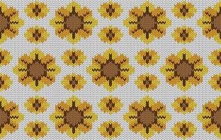 Knitted pattern seamless fabric sunflower on white. traditional knitted pattern ethnic style. Designed for background ,wallpaper ,carpet ,clothing ,knitted pattern ,fabric ,pixel art ,textile vector