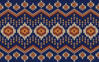 Knitted pattern seamless fabric blue color tone. traditional knitted pattern ethnic style. Designed for background ,wallpaper ,carpet ,clothing ,knitted pattern ,fabric ,pixel art ,textile vector