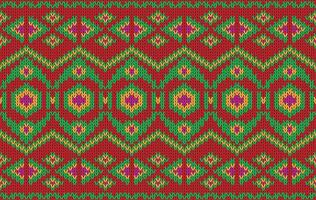 Knitted pattern seamless fabric red-green color tone. traditional knitted pattern ethnic style. Designed for background ,wallpaper ,carpet ,clothing ,knitted pattern ,fabric ,pixel art ,textile vector