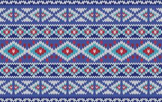 Knitted pattern seamless fabric blue color tone. traditional knitted pattern ethnic style. Designed for background ,wallpaper ,carpet ,clothing ,knitted pattern ,fabric ,pixel art ,textile vector