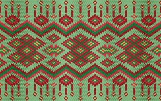 Knitted pattern seamless fabric green color tone. traditional knitted pattern ethnic style. Designed for background ,wallpaper ,carpet ,clothing ,knitted pattern ,fabric ,pixel art ,textile vector