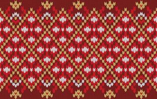 Knitted pattern seamless fabric red color tone. traditional knitted pattern ethnic style. Designed for background ,wallpaper ,carpet ,clothing ,knitted pattern ,fabric ,pixel art ,textile vector