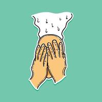 overthinking people hand on face isolated in a green background illustration design. Overwhelmed Man Having Many Negative Thoughts. Busy man overthinking a problem trying different solution vector