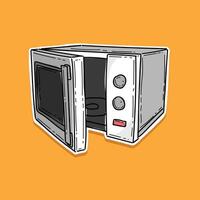 Microwave oven with the door open isolated in an orange background illustration design. Open microwave with empty space inside, front view . Electric oven illustration. Kitchen appliance vector