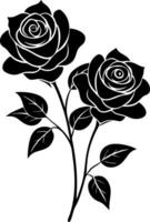 Two black roses are shown in a white background vector