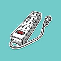 Extension Cord or Power Extender with Plug and Power Cord as Electric Current Equipment with Port Connector Illustration Design isolated in a light blue background vector