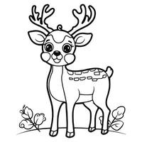 cute deer with Christmas Coloring page, black and white deer Coloring page vector