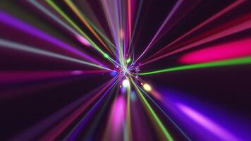 Technology concept background with high speed colorful fiber optic data stream light beams and glowing particles. This futuristic tech motion background animation is full HD and a seamless loop. video